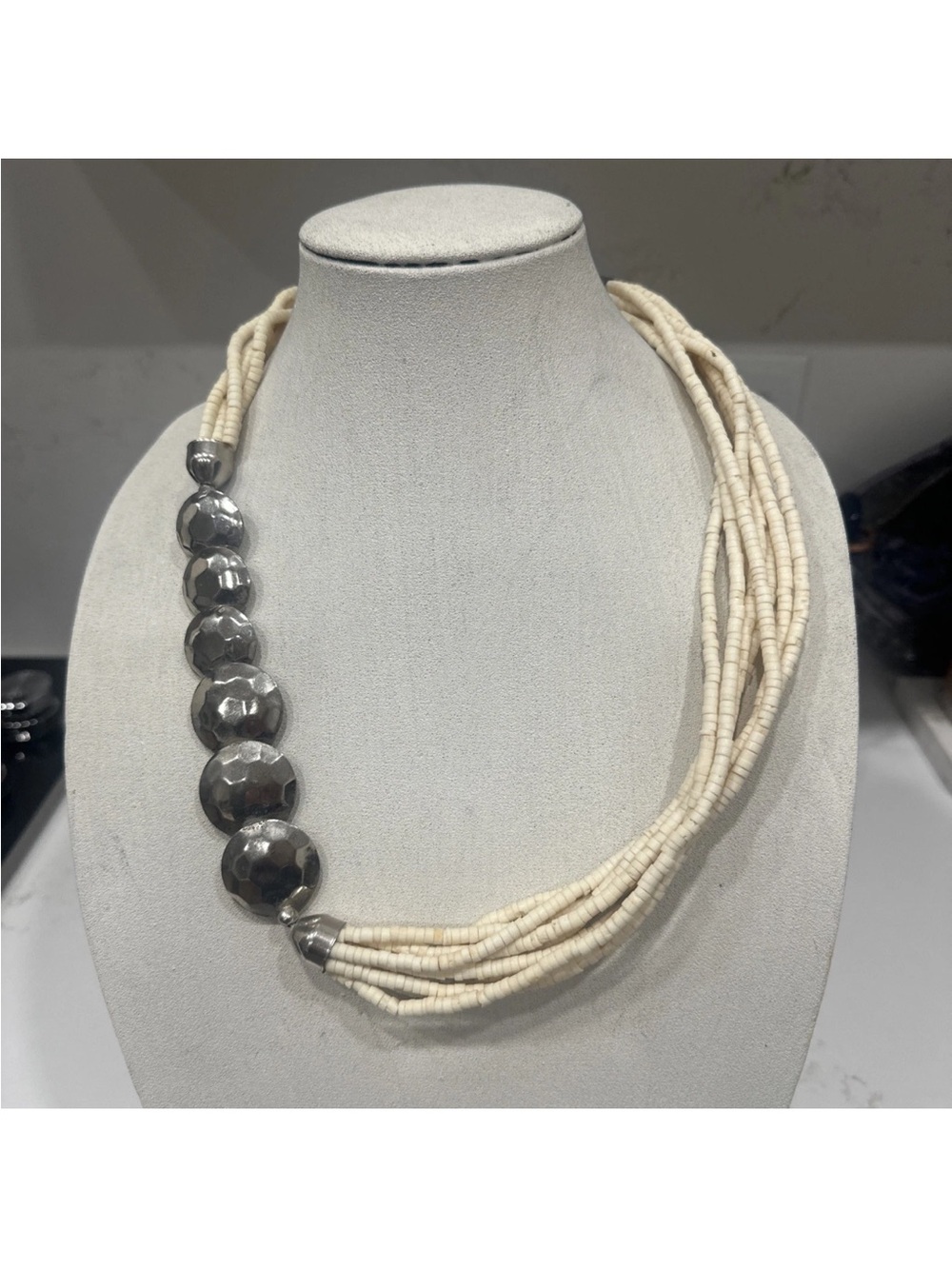 Vintage Avant Garde Necklace Multi- Strand Hammered Aluminum Discs